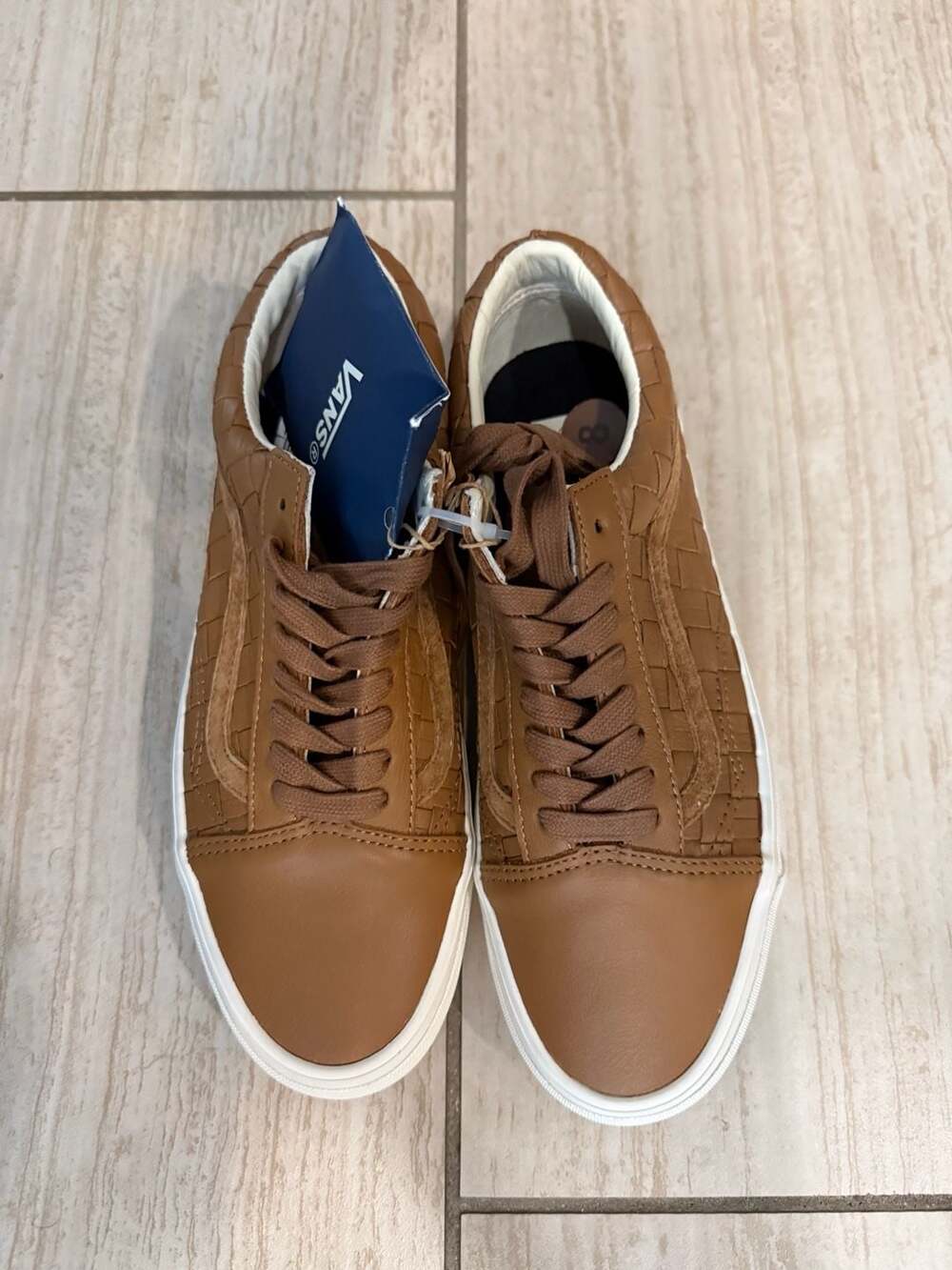 Vans Old Skool Size 8 Woven Leather Brown Tan Sneakers